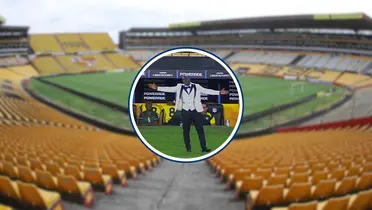 A linda roupa do treinador do Barcelona de Guayaquil (Foto: Barcelona de Guayaquil e Conmebol)