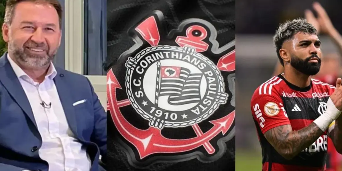 Augusto Melo em montagem com escudo do Timão e Gabigol