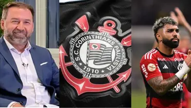 Augusto Melo em montagem com escudo do Timão e Gabigol