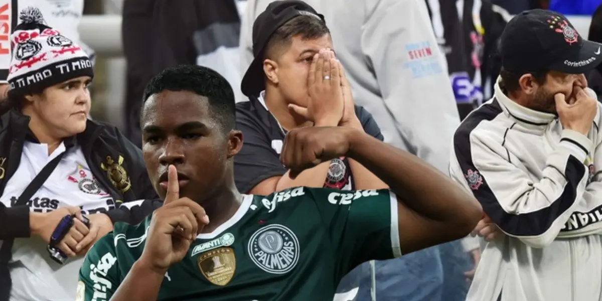 Endrick em destaque, com Fiel ao fundo