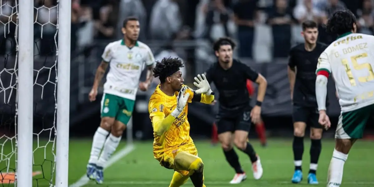 Hugo Souza, goleiro do Corinthians, em partida contra o Palmeiras. Foto: Instagram