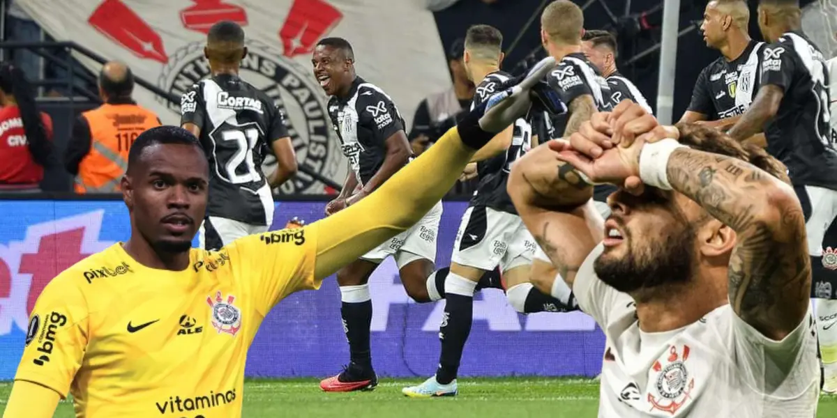 Jogadores da Ponte comemoram no fundo da imagem, com Carlos Miguel e Yuri Alberto em destaque