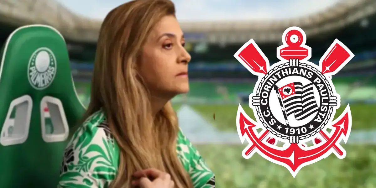 Leila Pereira em destaque ao lado do escudo do Timão