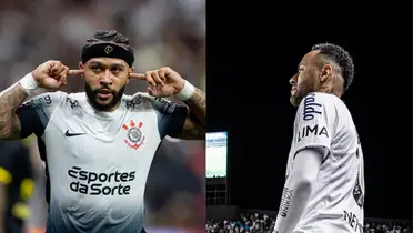 Memphis Depay, atacante do Corinthians, e Neymar, atacante do Santos