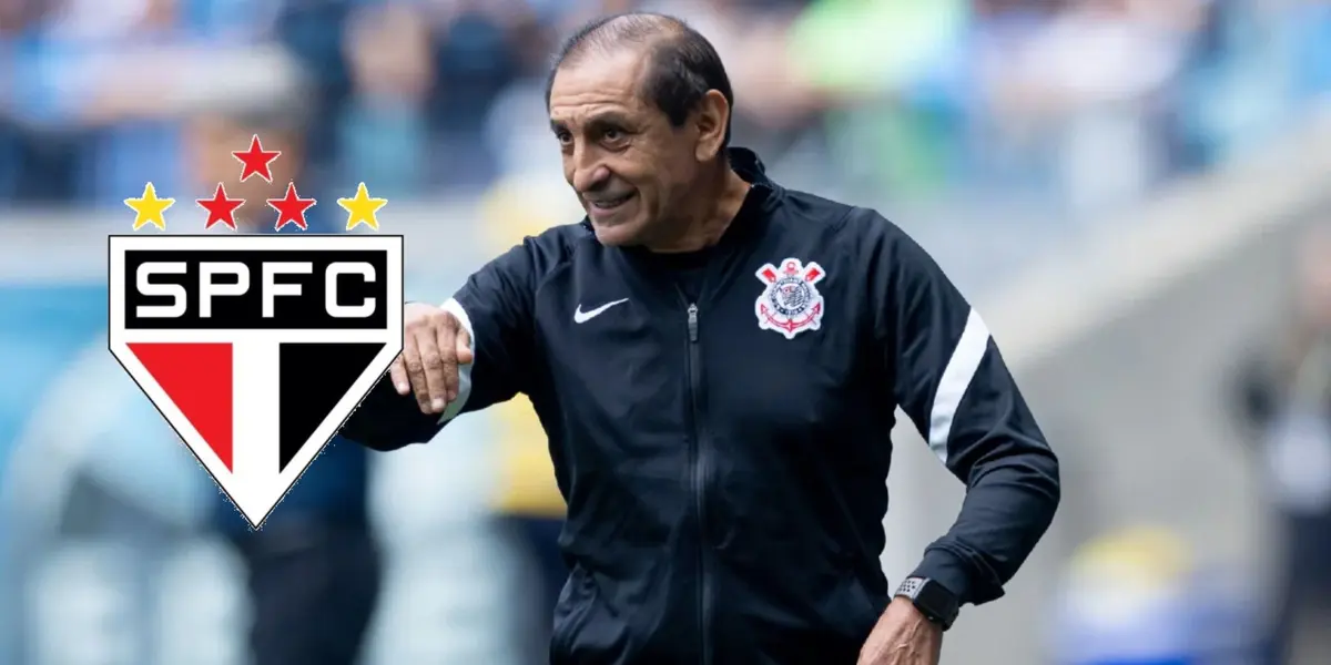 Ramón Diaz e ao lado o escudo do São Paulo