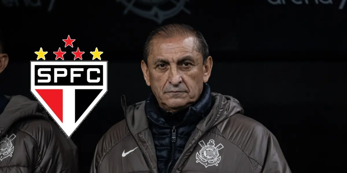 Ramón Diaz e ao lado o escudo do São Paulo