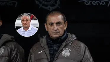 Ramón Diaz, técnico do Corinthians, e ao lado Tite, ex-técnico do Corinthians