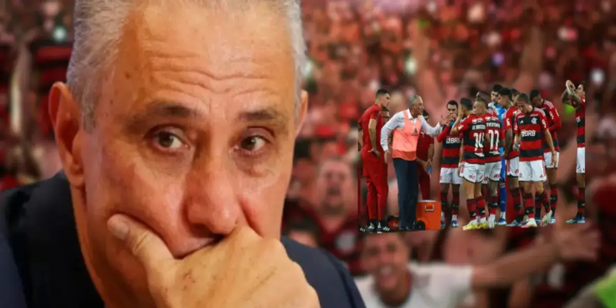 Tite com elenco do Flamengo ao fundo